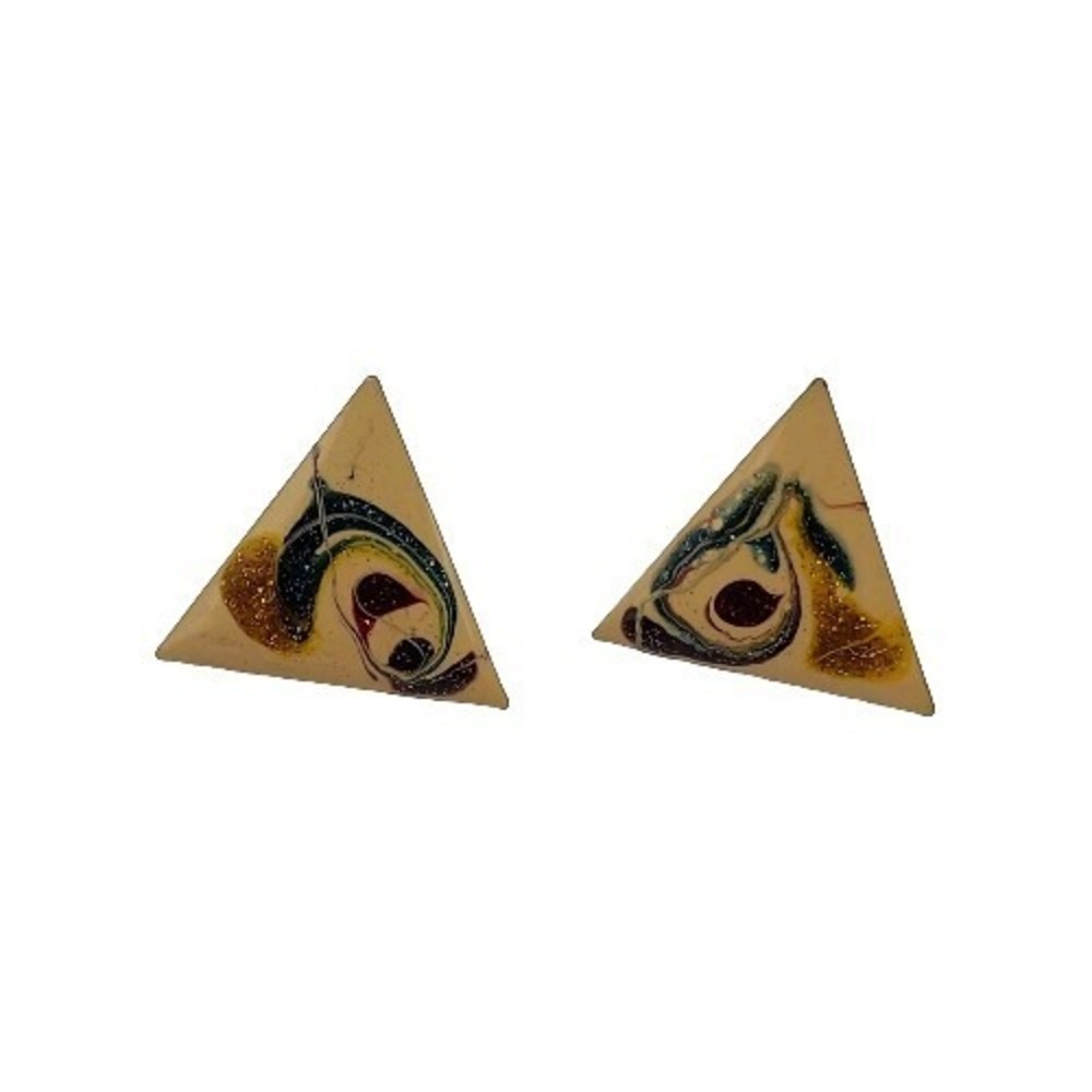 Vintage Glitter Swirled Triangle Enamel Retro Funky Multicolor Pierced Earrings